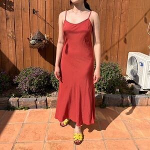 Red Midi Slip Dress